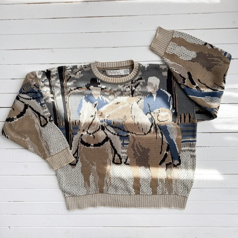 vtg‎ Crossings jockey equestrian horse rider woven cotton sweater
